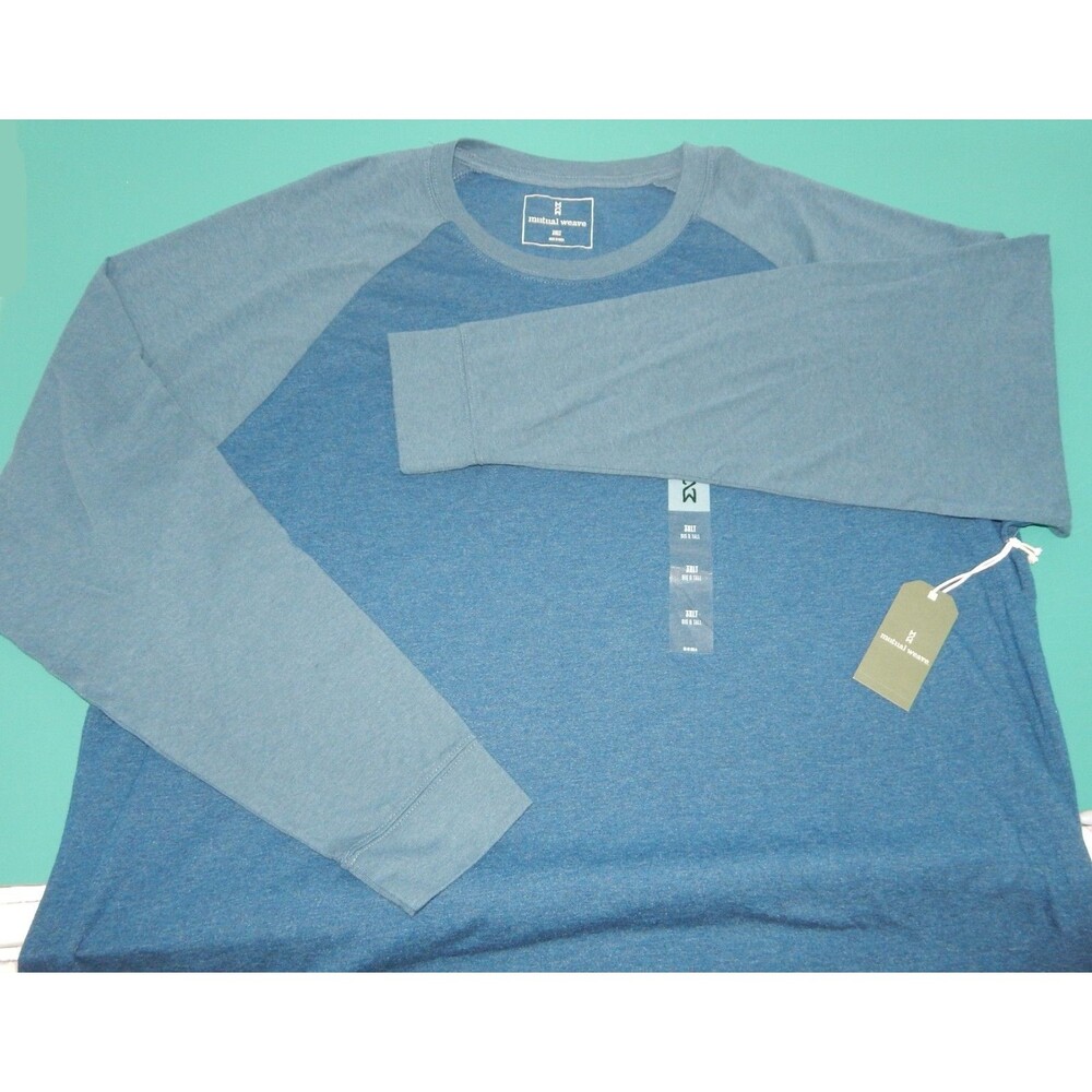 Mutual Weave Men 3XLT Crew Neck Shirt Blue Baseball Long Sleeve T-Shirt 3XLT NWT